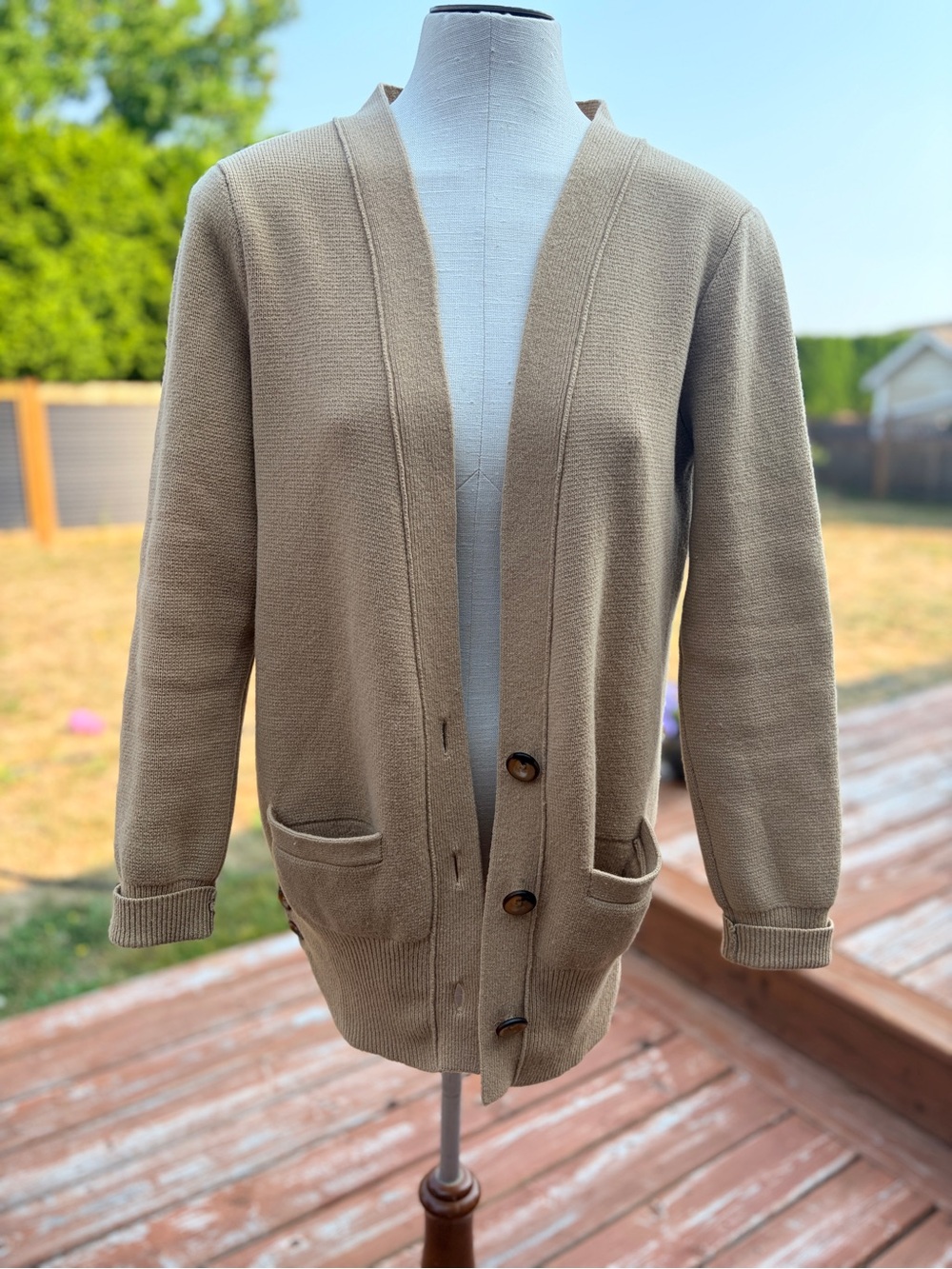 Club Monaco Camel Colour 100% Wool Button-Front Knit Cardigan.